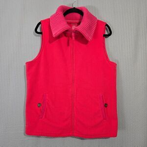 Lands End Womens Zip Up Fleece Collared Sweater Vest Size 14 Pink Girly Granny